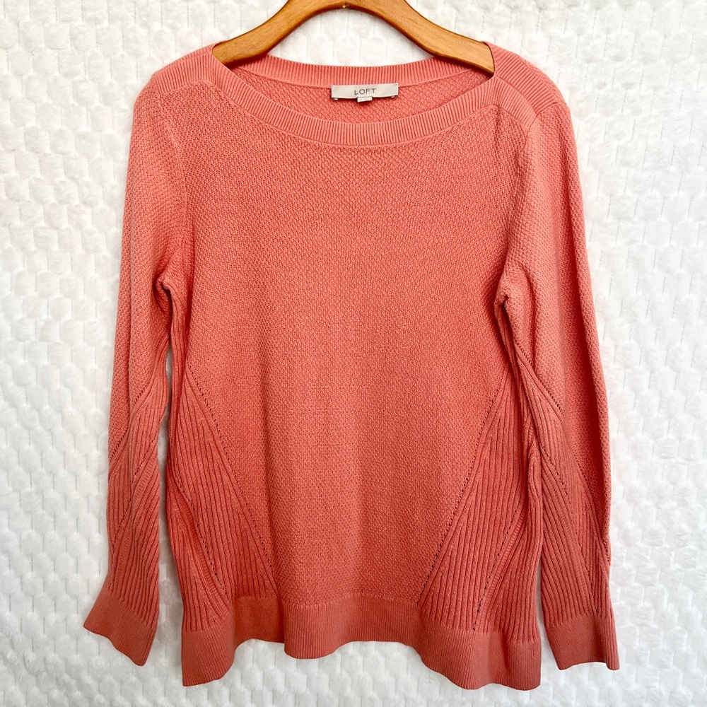 Ann Taylor Loft 100% Cotton Sweater Boat Neck Peach Size Medium